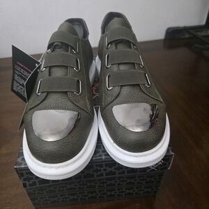 Men's Olive Green Loafers with Silver Accents